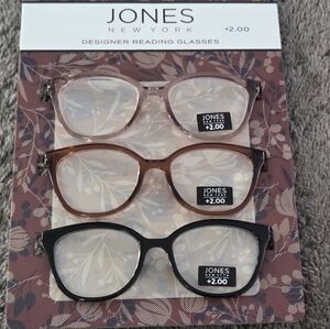 Jones New York +2.00 Reading Glasses Set of 3 Designer Readers New